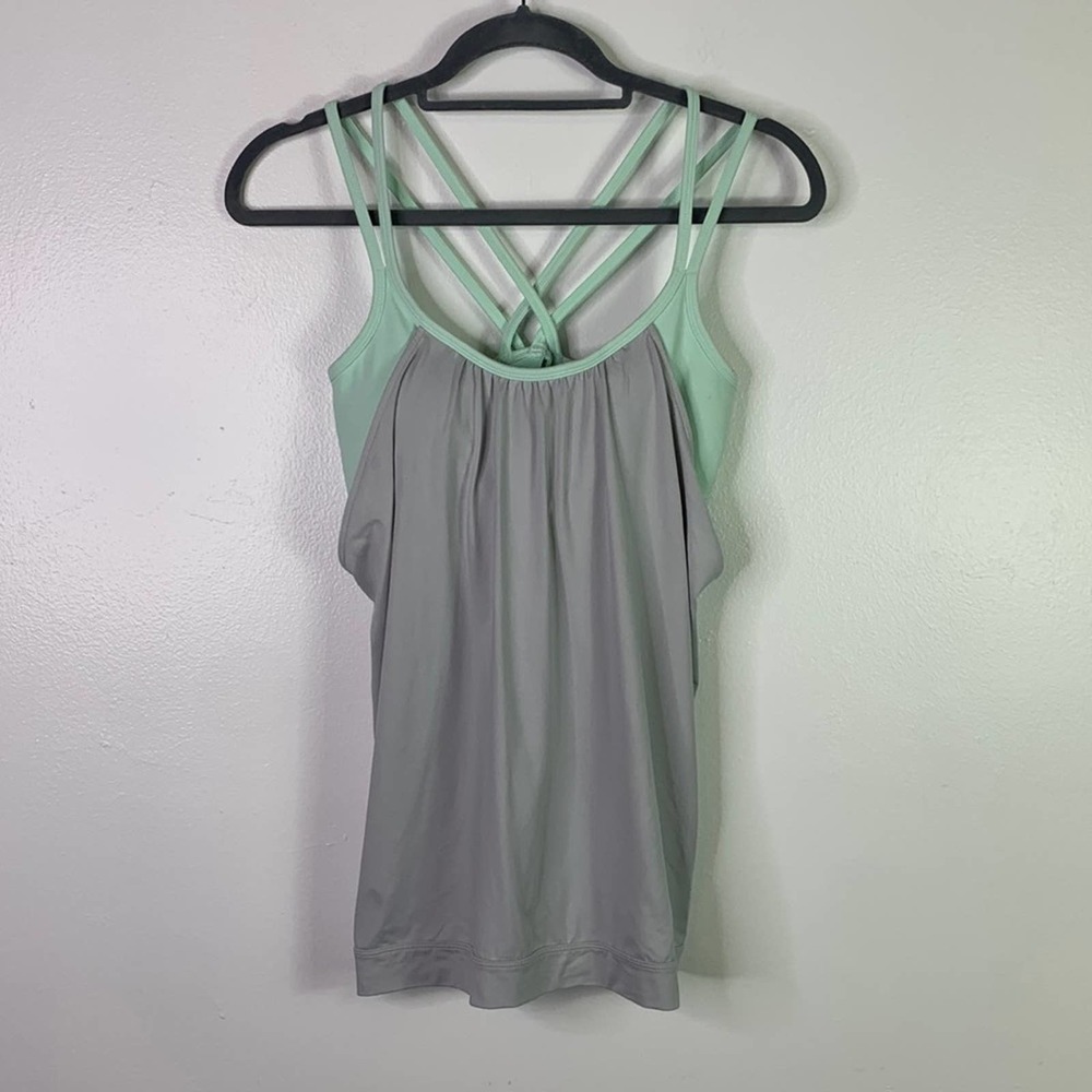 ATHLETA Grey & Mint Green Energize Strappy Bra Tank Top Womens Small